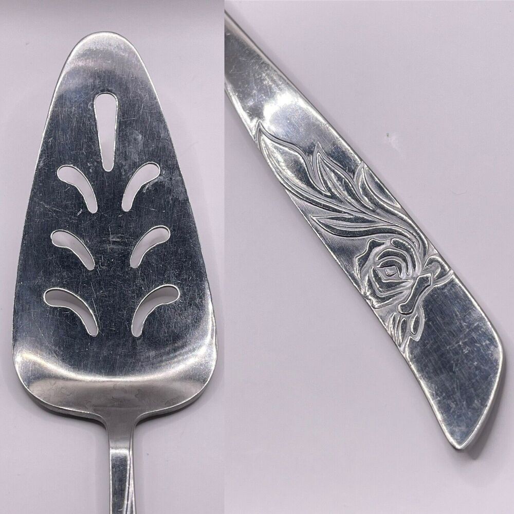 N.S.CO. National Stainless Steel CARLYLE Rose Cake Server Pie Silver Tone